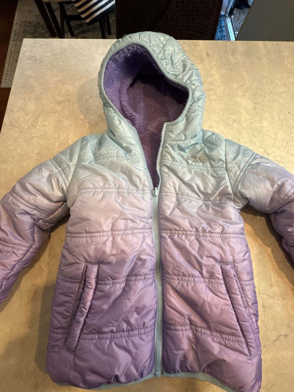 Eddie Bauer Reversible Puffer Jacket Size kids 10-12 Blue Purple
